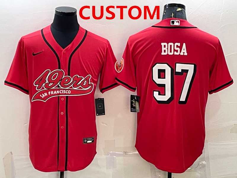 Mens San Francisco 49ers Custom New Red With Patch Cool Base Stitched Baseball Jersey